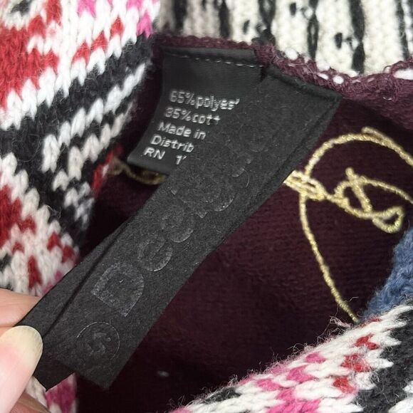 Desigual Patchwork Shawl Neck Pullover Sweater S Burgundy Cottagecore - Picture 6 of 16